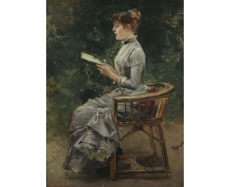 Kaulbach, Friedrich August vonMünchen 1850 - 1920 Ohlstadt, deutscher Portrait- und Genremaler.&nbsp;"Dame beim Lesen", ganzf