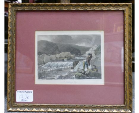 A Cooper RA, a coloured print of gentleman fly fishing ''A Killing Fly'' printed in 1860 in gilt frame, 28 x 25cm.
