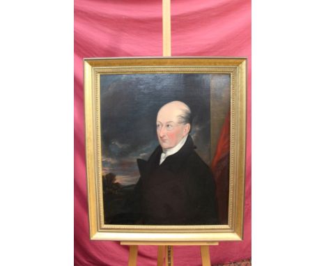 Mid-19th century English School oil on canvas - portrait of a gentleman in black coat, in gilt frame, 75cm x 63cm