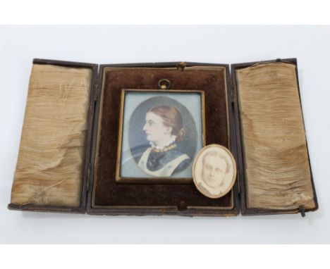 Late 19th century miniature portrait watercolour on ivory of a young woman named as Alice Brook of Sibton Park, Suffolk, oval