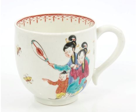 18th century Worcester large coffee cup, the loop handle with 'kicked out' lower terminal, painted in the Chinese famille ros