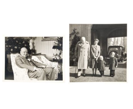 Fine 1950s black and white photograph of HM Queen Elizabeth II, with Sir Winston Churchill and the young Prince Charles and P