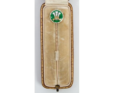 Edward Albert Prince of Wales - fine gold and enamel presentation stickpin with applied Prince of Wales feather crest on gree