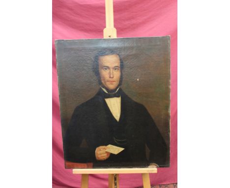 Pair mid-19th century English School oils on canvas - portrait of Mr and Mrs Drydale, inscribed, signed and dated 1860 with t