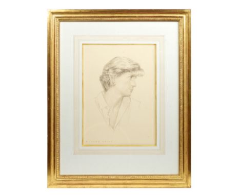 Richard Stone (b. 1951), portrait study of Diana, Princess of Wales, December 1997 - brown chalk on tan paper - a design for 