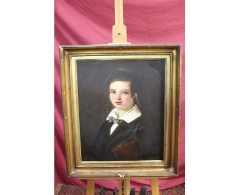 F. Hawse (exh. 1846-1849) oil on canvas - portrait of a boy with book under his arm, signed and dated, in gilt frame, 54cm x 