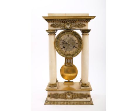 Impressive 19th century French ormolu and marble cased portico clock with classical motifs and acanthus leaf decoration, eigh