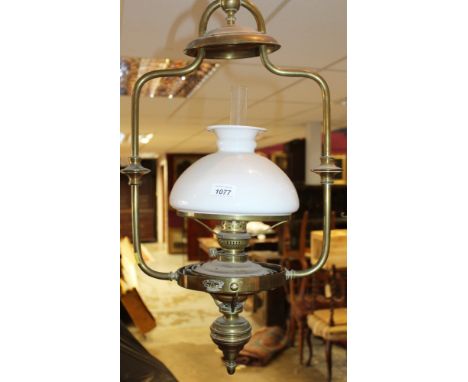 Antique Swedish brass ships' lantern, the oil lamp with opaline glass shade pivoting on a gimbal, by C. M. Hammar, Goteborg, 