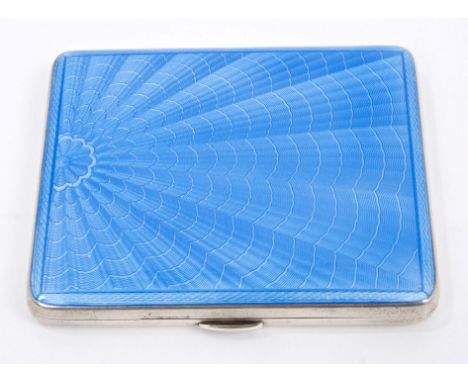 1930s silver and blue guilloche enamel cigarette case with silver gilt interior (Birmingham 1938), maker - B. & Co