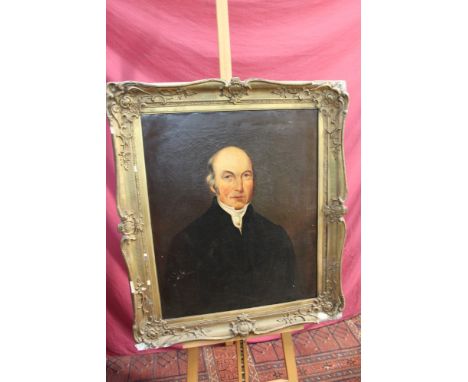 Victorian English School oil on canvas - portrait of a gentleman in black coat, in gilt frame, 75cm x 62cm