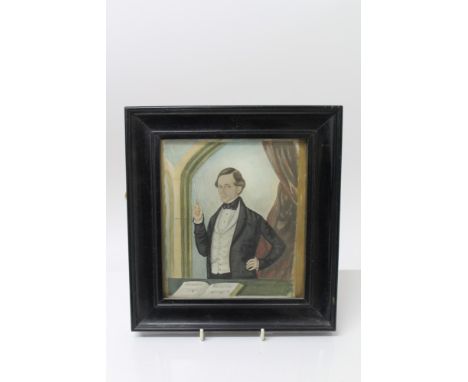 English School (circa 1840), watercolour on paper - portrait miniature of a conductor with baton and music score, 19cm x 17cm