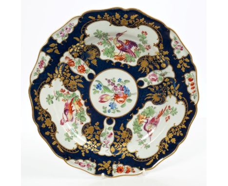 18th century Worcester plate painted in coloured enamels in the London atelier of James Giles, with a version of the Lady Mar