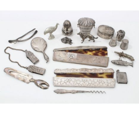 Selection of miscellaneous silver and white metal - including thimbles, combs, dolls' hand mirror, model animals, pillbox, si