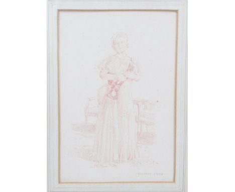 Richard Stone (born 1951), Conté crayon - full length portrait of HM Queen Elizabeth The Queen Mother wearing jewels and Orde