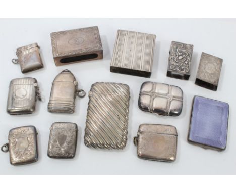 Collection of Victorian and early 20th century silver match vestas and matchbox covers (various dates and makers), a Victoria