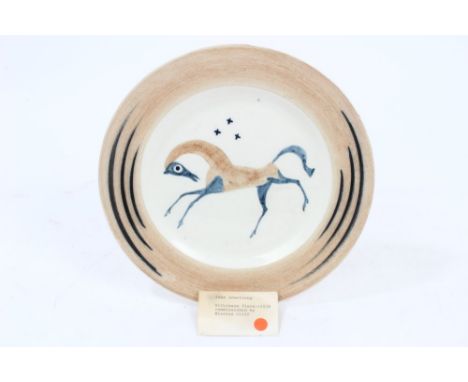 John Armstrong (1893 - 1973), designed for Clarice Cliff, a 1934 plate decorated with a horse, stamp verso, 26cm diameter CON