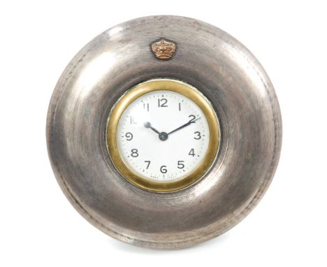 King Victor Emmanuel II (1869 - 1947), 1920s Italian Royal Presentation table clock with white painted dial in circular silve