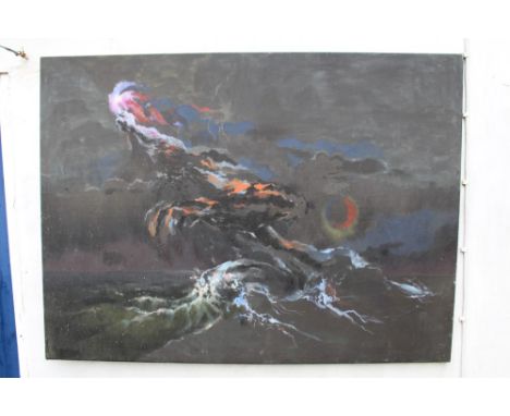 *Glyn Morgan (1926 - 2015), oil on canvas - Moonlit mystical seascape, 121cm x 167cm
