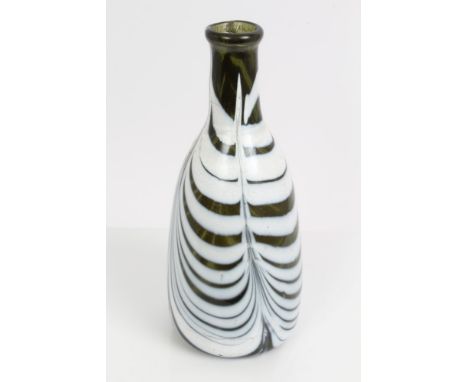 19th century Nailsea green and white glass flask with white combed slip decoration, 22cm high CONDITION REPORT Crack to neck,