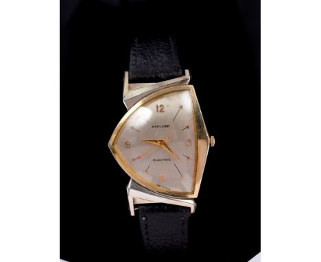 Rare 1950s / 1960s gentlemen's Hamilton Pacer Electric wristwatch with asymmetrical case, angular steel lugs and yellow gold 