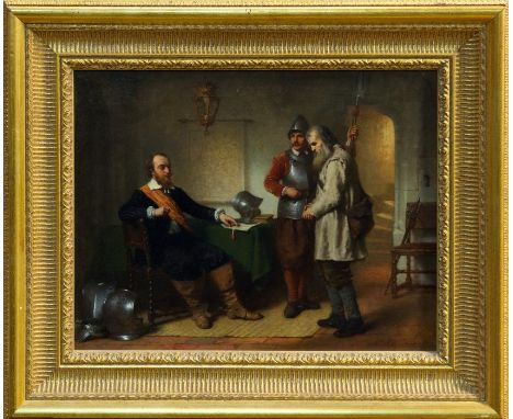 Lambertus Lingeman (1829 - 1894), oil on panel - The Interrogation, signed and dated 1859, in gilt frame, 35.5cm x 45cm.Prove