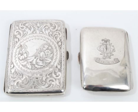 Victorian silver card case / purse with foliate engraved decoration, leather interior with pocket and ivory aide-mémoire (Bir