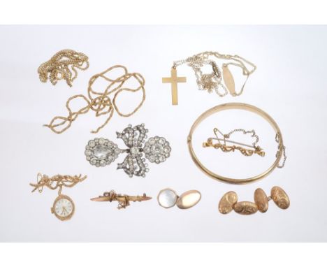 Group of jewellery - to include pavé set brooch, pair Edwardian rose gold cufflinks (Chester 1910), gold (9ct) pendant / broo