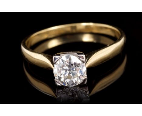 Diamond single stone ring with an old cut diamond estimated to weigh approximately 1.10 carats, in square four-claw setting, 