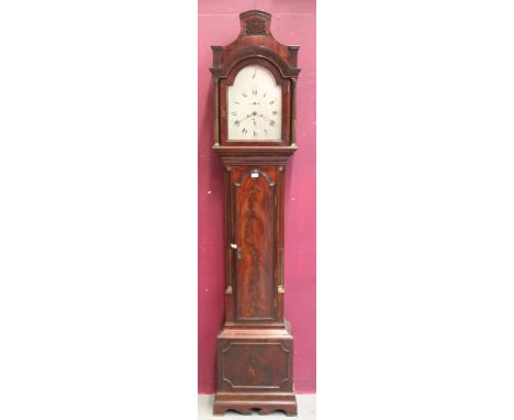 18th century eight day longcase clock with silvered arched dial, signed - William Vesper Limehouse, with strike / silent in a