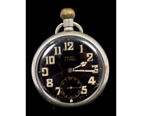 Rare Rolex Military pocket watch, the black enamel dial with luminescent paint to the numerals and hands, the dial signed and