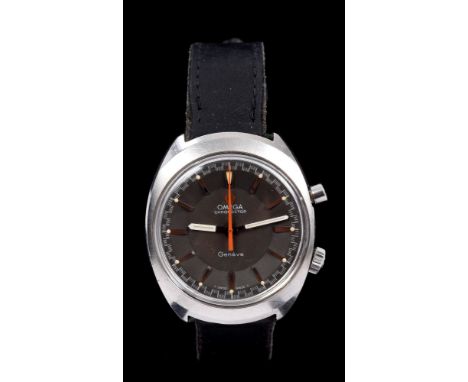 Late 1960s gentlemen's Omega Chronostop Genève stainless steel wristwatch with manual-wind movement, the concave grey dial wi
