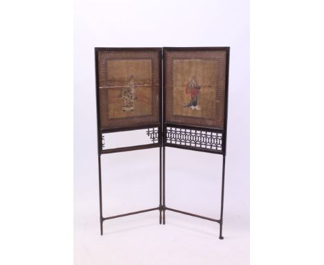 Attributed to Thomas Chippendale: Rare 18th century mahogany two-fold fire screen, each section inset with rectangular waterc