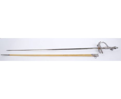 Fine Victorian cut steel hilted court sword with chain guard and urn pommel - retaining all original polish, hollow ground bl