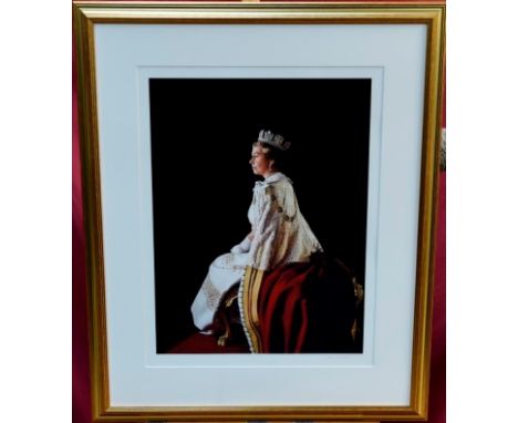 Richard Stone (born 1951), signed print of The State Portrait of HM Queen Elizabeth II - wearing State robes, signed in penci