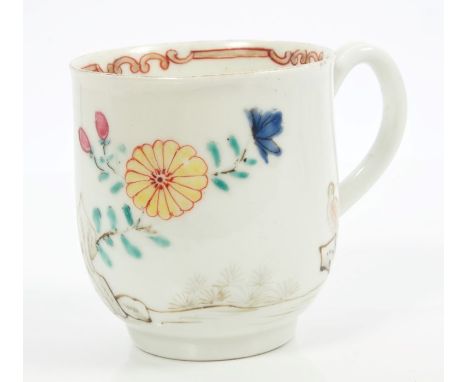 18th century Worcester coffee cup with notched loop handle, painted in coloured enamels - probably in the London atelier of J