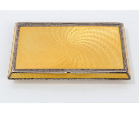 Early 20th century Continental silver cigarette case of rectangular form, with yellow guilloche enamel decoration and silver 