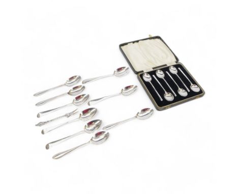 Group of silver flatware, including set of six 1930s coffee spoons, hallmarked William Suckling Ltd, Birmingham 1939, set of 