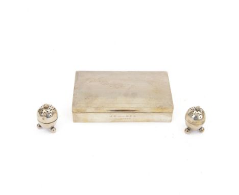 1930s silver mounted cigarette box, with personal engraving to body and engine turned decoration to cover, hallmarked W A Per