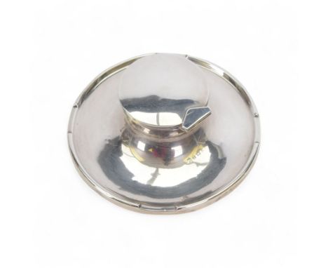 Early 20th century silver mounted capstan inkwell, hallmarked A & J Zimmerman Ltd, Birmingham 1910, H6cm, D15cm