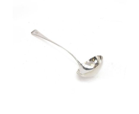 George III silver Old English pattern soup ladle, engraved with horse crest, hallmarked London 1806, maker's mark indistinct,