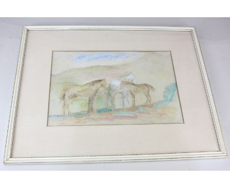 Ronald Ossory Dunlop (1894-1973), sketch depicting three horses, watercolour, faintly signed, 21cm by 31cm