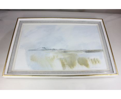 John Hitchens (b.1940), harbour view, possibly at Pagham, 'Rush Light', oil on canvas, signed, inscribed verso, 34cm by 54cm