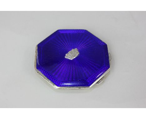 A George VI silver and blue enamel Naval compact case, octagonal shape with central Naval crown, Birmingham 1941