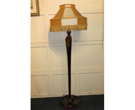 A chinoiserie decorated black lacquered standard lamp with faceted shade, 61.5cm high (measurement without shade)
