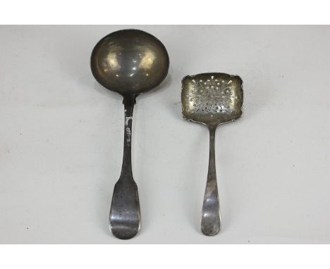 A George III silver sauce ladle, maker William Eley & William Fearn, London, 1815, together with a silver sifter spoon, maker