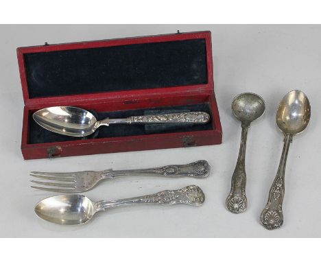 A Victorian silver Kings pattern teaspoon, maker George William Adams, London, 1847, another silver teaspoon by Goldsmiths' A