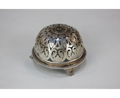 A Victorian silver desk bell with pierced dome cover (a/f - missing button), maker Deakin and Francis, Birmingham 1899, 9.5cm
