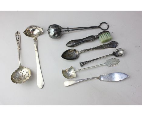 A George VI silver tea diffuser, maker Atkin Brothers, Sheffield, 1940, together with a silver sifter spoon, a silver mounted