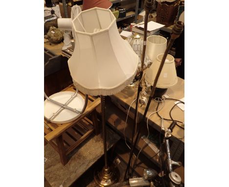 Brass standard lamp barleytwist style column and mid century twin column lamp with poseable and ups