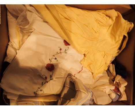 Box of vintage linen and embroidery